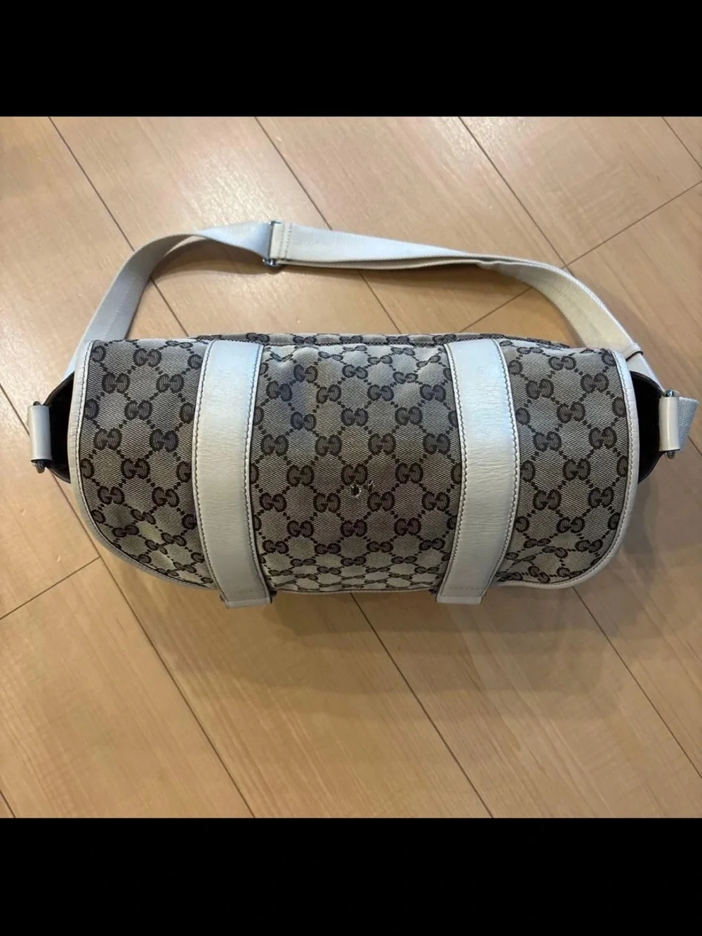 Gucci Beige Monogram Messenger Bag with White Trim